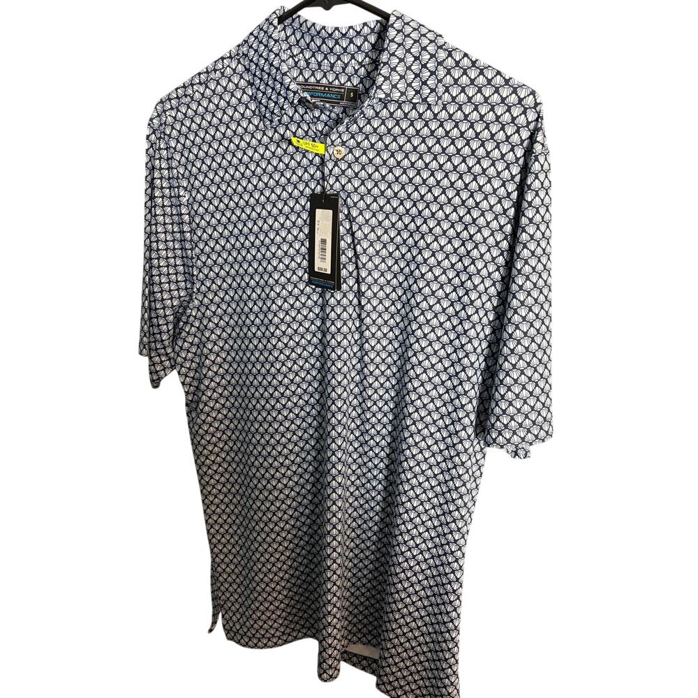NWT Roundtree & Yorke Performance Polo Shirt Men's S UPF 50+ Blue Shell Print